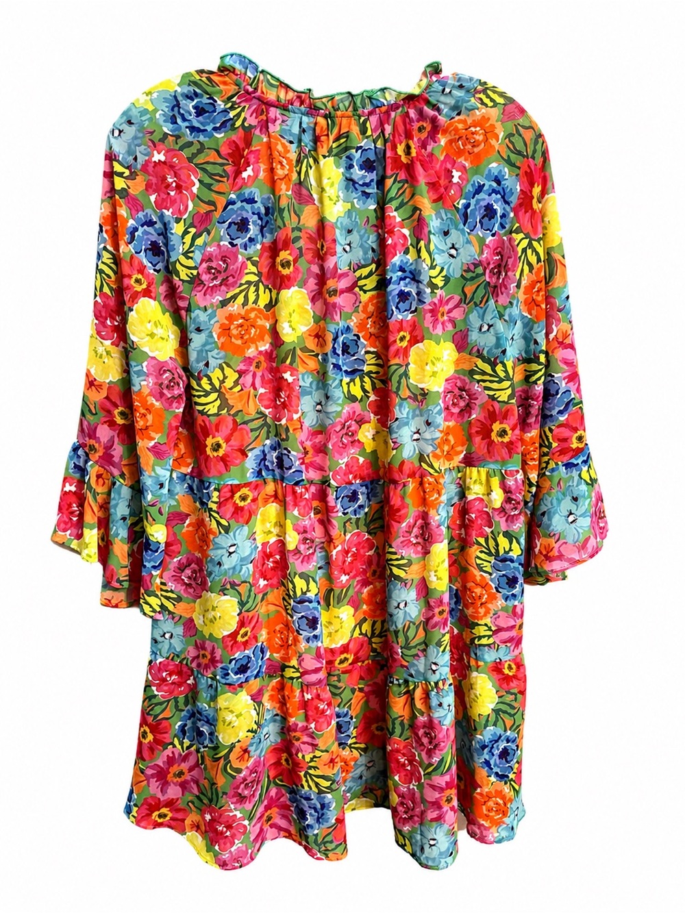 Show Me Your MUMU Floral Mini Dress Size S Boho Bell Sleeve Ruffle Multicolor - Picture 5 of 6